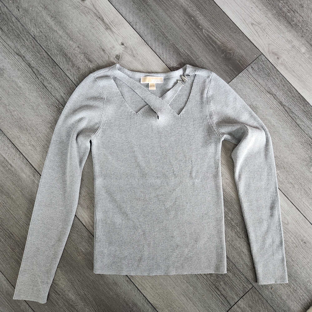 Michael Kors Gray Ribbed Knit Top